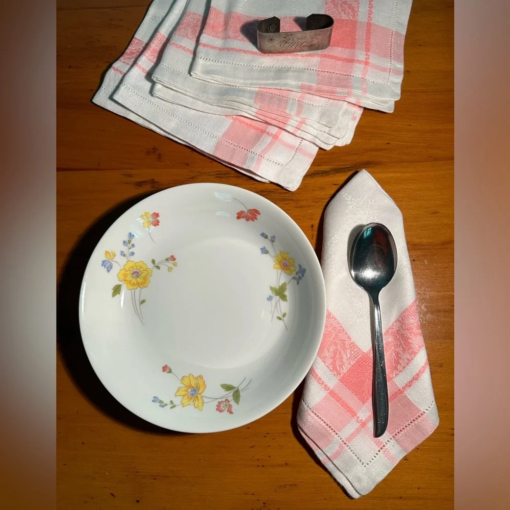 Vintage Cottage Chic Pristine Pink & White Striped Damask Cloth Napkins ~ 6 pc.